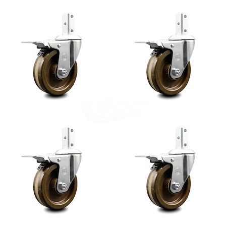 Service Caster 4 Inch High Temp Phenolic 3/4 Inch Square Stem Caster Set Total Lock Brake SCC SCC-SQTTL20S414-PHSHT-34-4